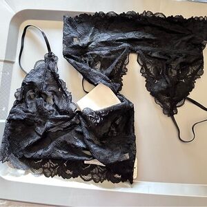 Free people Everyday Lace Long Line Bralette Black 2 pice set intimately small
